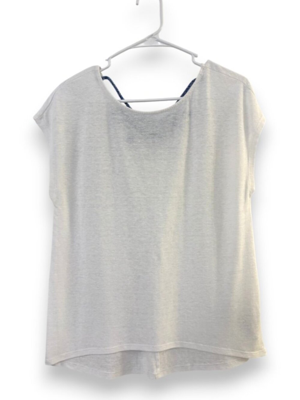 Gap White Linen Basic Shirt Blue Lattice Open Back Dolman Boxy Beach Small